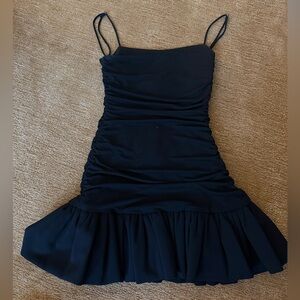Zara Black Ruched Spaghetti Strap Mini Dress